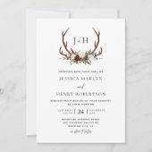 Rustic Antlers Floral Boho Wedding Einladung (Vorderseite)