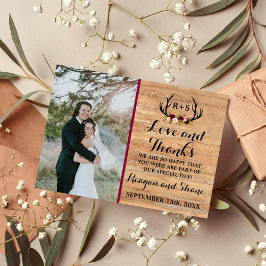 Rustic Antlers Floral Burgundy Wood Vielen Dank Dankeskarte