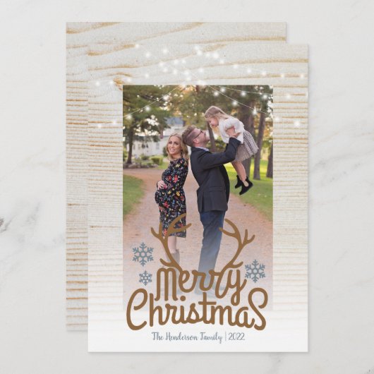 Rustic Antlers Foto String Light Frohe Weihnachten (Vorne/Hinten)