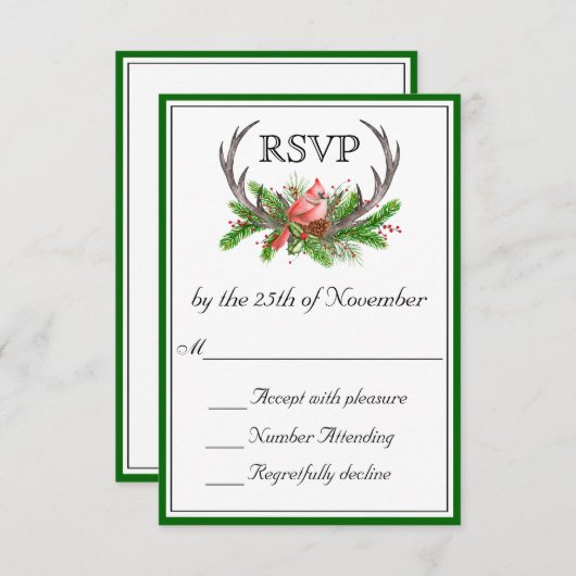 Rustic Antlers Green Edge Wedding RSVP (Vorne/Hinten)
