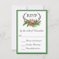 Rustic Antlers Green Edge Wedding RSVP