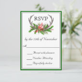 Rustic Antlers Green Edge Wedding RSVP Karte (Stehend Vorderseite)