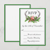 Rustic Antlers Green Edge Wedding RSVP Karte (Vorne/Hinten)