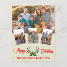 Rustic Antlers Holly Weihnachtsfoto Collage