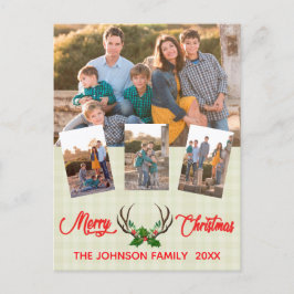 Rustic Antlers Holly Weihnachtsfoto Collage Feiertagspostkarte