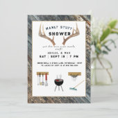 Rustic Antlers Manly Stuff Couples Polterabend Einladung (Stehend Vorderseite)