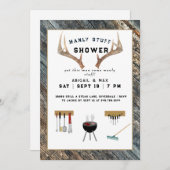 Rustic Antlers Manly Stuff Couples Polterabend Einladung (Vorne/Hinten)