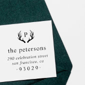 Rustic Antlers Monogram Family Name Rücksendeadres Gummistempel