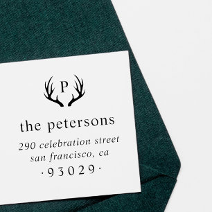 Rustic Antlers Monogram Family Name Rücksendeadres Gummistempel