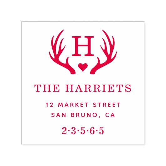 Rustic Antlers Monogram Family Name Rücksendeadres Permastempel (Design)