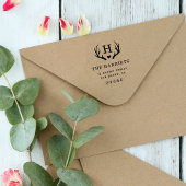 Rustic Antlers Monogram Family Name Rücksendeadres Permastempel