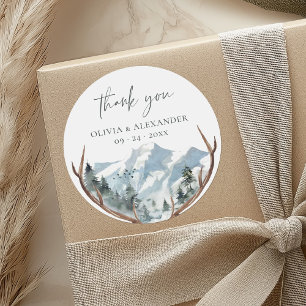 Rustic Antlers Mountain Wedding Vielen Dank Runder Aufkleber