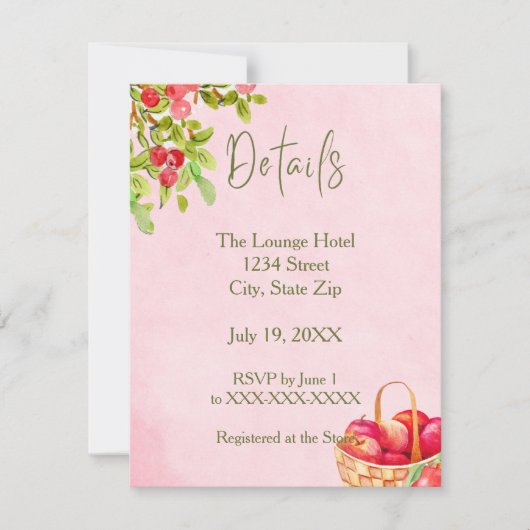 Rustic Apple Details Card – Red Apple Watercolor Mitteilungskarte (Vorderseite)
