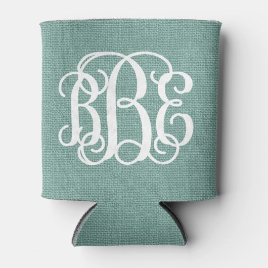Rustic Aqua Preppy Script Monogram Dosenkühler (Vorderseite)