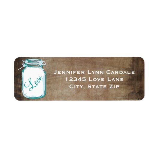 Rustic Aquamarin Brown Mason Jar Wedding Address L (Vorne)