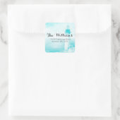 Rustic Aquamarin Lighthouse-Adressetikett Quadratischer Aufkleber (Tasche)