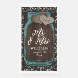 Rustic Aquamarin Mason Jar Wood Mr & Mrs. Wedding Serviette
