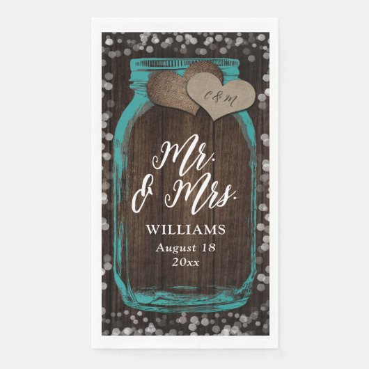 Rustic Aquamarin Mason Jar Wood Mr & Mrs. Wedding Serviette (Vorderseite)