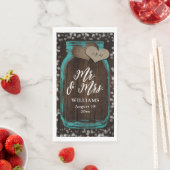Rustic Aquamarin Mason Jar Wood Mr & Mrs. Wedding Serviette (Beispiel)