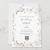 Rustic Arch Wildblume+ UAWG QR Code Hochzeit Einladung (Vorderseite)