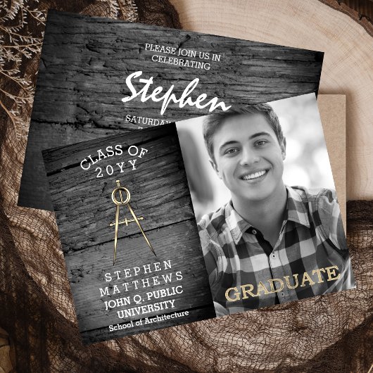 Rustic Architect Architect Compass Abschluss Einladung