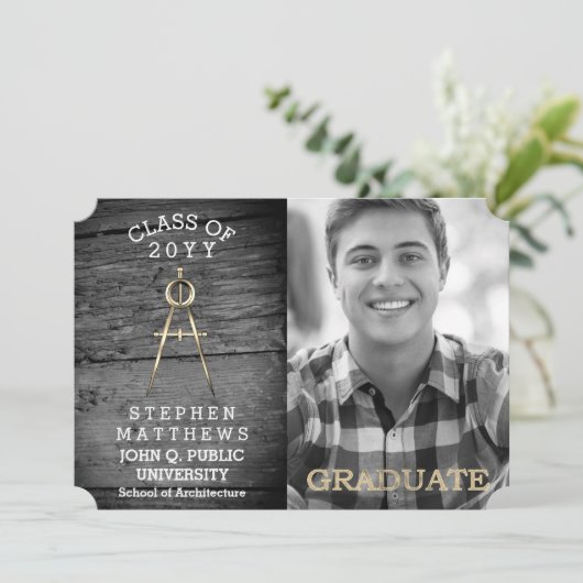 Rustic Architect Architect Compass Abschluss Einladung (Stehend Vorderseite)