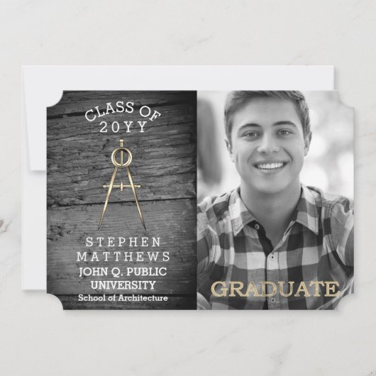 Rustic Architect Architect Compass Abschluss Einladung (Vorderseite)