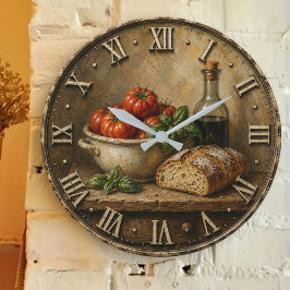 Rustic Artisan Bread & Heirloom Tomatoes Farmhouse Große Wanduhr