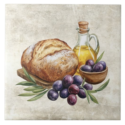 Rustic Artisan Bread Olive Oil Faux Texture  Fliese (Vorderseite)