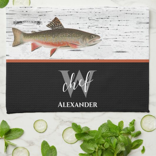 Rustic Aspen Bark Foreut Fischer See Haus Küche Geschirrtuch (Gefaltet)