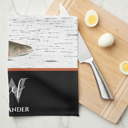 Rustic Aspen Bark Foreut Fischer See Haus Küche Geschirrtuch (Viertel Falte)