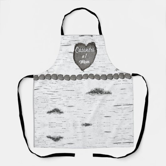 Rustic Aspen Bark Wood Carved Heart #1 Mama Name Schürze (Vorderseite)