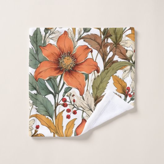 Rustic Autumn Blooms Olive Terracotta Bath Towels Badhandtuch Set (Waschlappen)