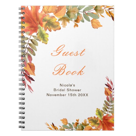 Rustic Autumn Fall Leaves Bridal Shower Guest Book Notizblock (Vorderseite)