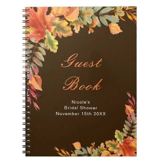 Rustic Autumn Fall Leaves Bridal Shower Guest Book Notizblock (Vorderseite)