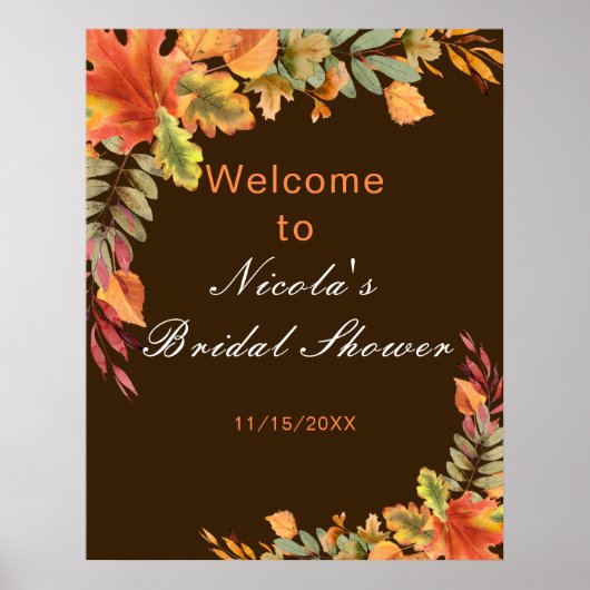 Rustic Autumn Fall Leaves Bridal Shower Welcome Poster (Vorne)