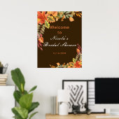 Rustic Autumn Fall Leaves Bridal Shower Welcome Poster (Heimbüro)