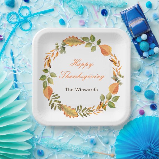 Rustic Autumn Fall Leaves Square Thanksgiving  Pappteller (Party)