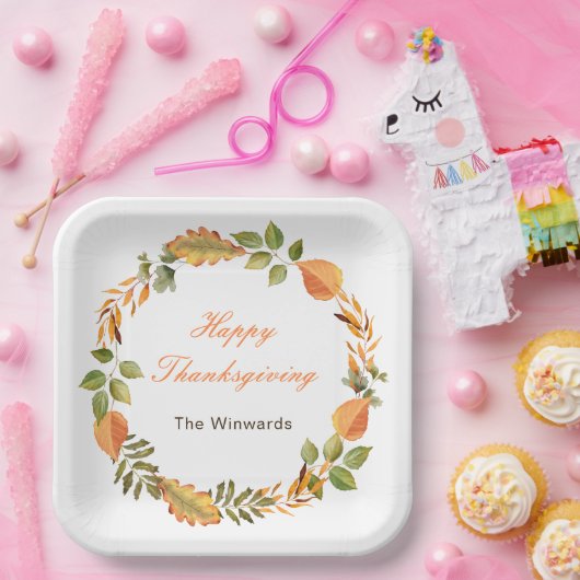 Rustic Autumn Fall Leaves Square Thanksgiving  Pappteller (Party)