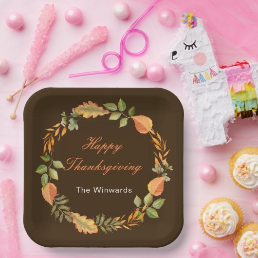 Rustic Autumn Fall Leaves Square Thanksgiving Pappteller (Party)