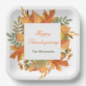 Rustic Autumn Fall Leaves Square Thanksgiving  Pappteller (Vorderseite)