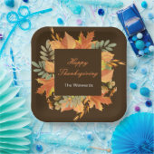 Rustic Autumn Fall Leaves Square Thanksgiving  Pappteller (Party)