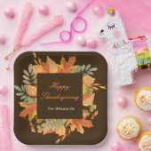 Rustic Autumn Fall Leaves Square Thanksgiving  Pappteller (Party)