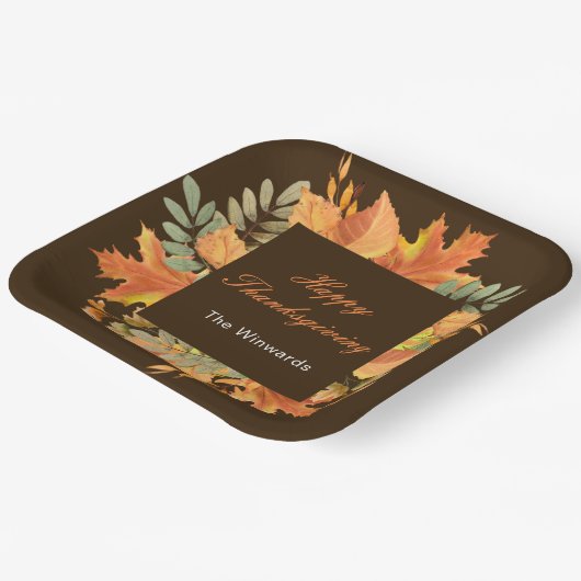 Rustic Autumn Fall Leaves Square Thanksgiving  Pappteller (Gewinkelt)