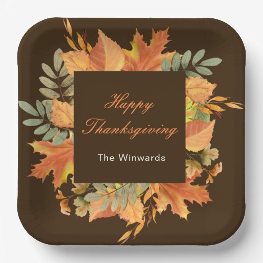 Rustic Autumn Fall Leaves Square Thanksgiving  Pappteller (Vorderseite)