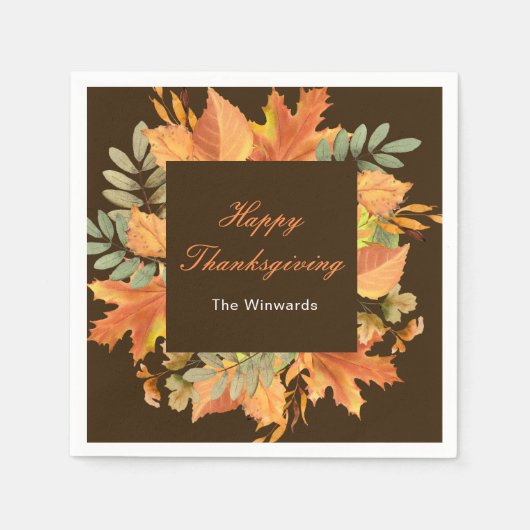 Rustic Autumn Fall Leaves Square Thanksgiving  Serviette (Vorderseite)
