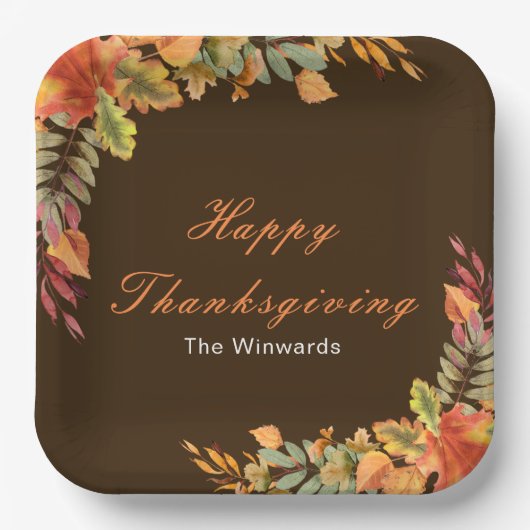 Rustic Autumn Fall Leaves Thanksgiving Party Pappteller (Vorderseite)