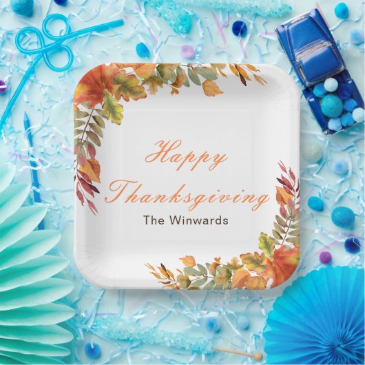 Rustic Autumn Fall Leaves Thanksgiving Party Pappteller (Party)