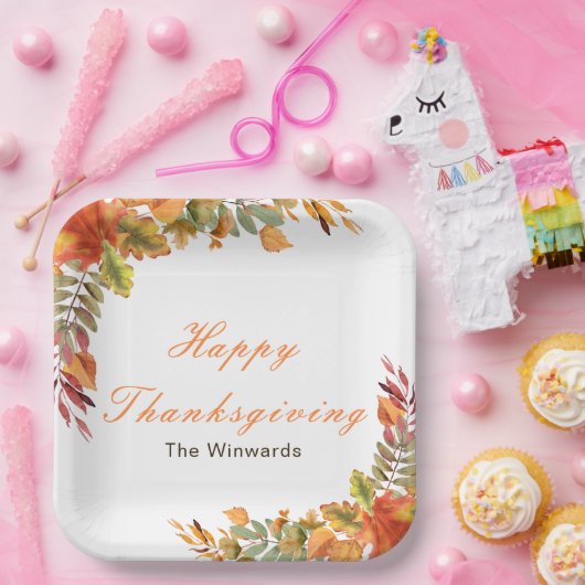 Rustic Autumn Fall Leaves Thanksgiving Party Pappteller (Party)