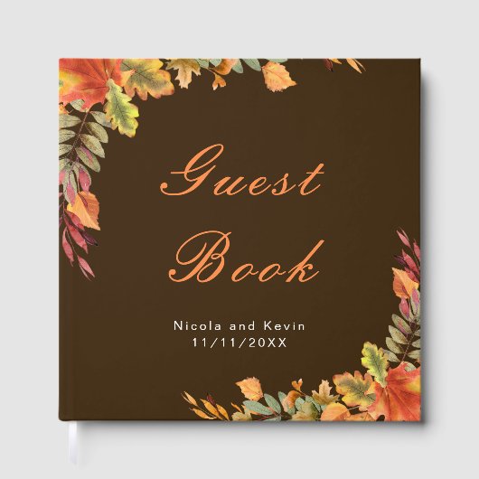 Rustic Autumn Fall Leaves Wedding Gästebuch (Vorderseite)